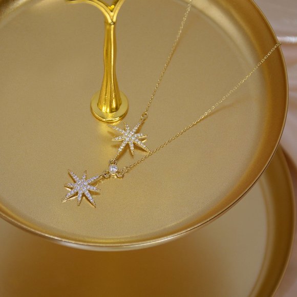NEW 14K Gold Plated Diamond Star Necklace a - Picture 3 of 6